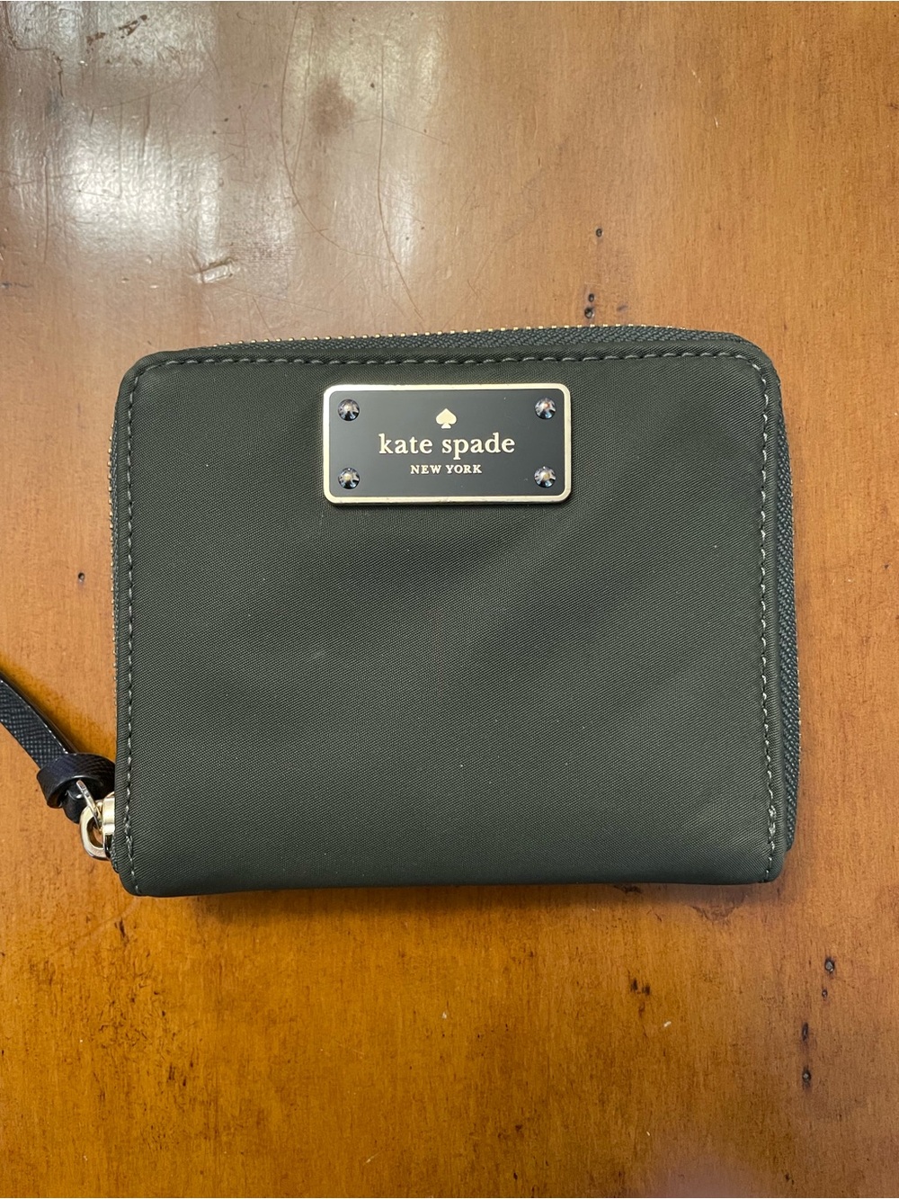 kate spade Olive Green Compact Zip Wallet with Logo Plaque